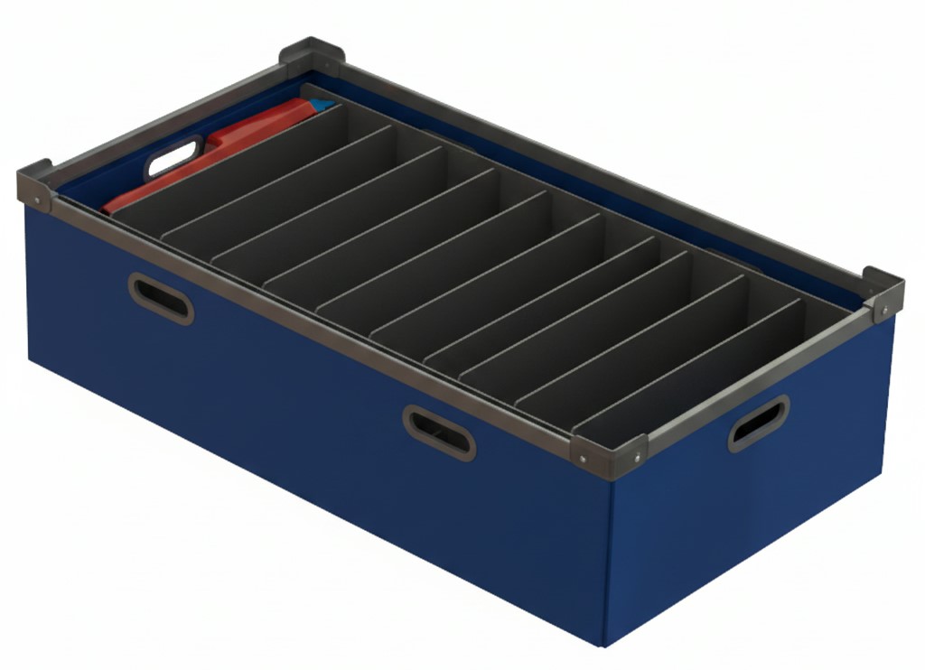 corrugated dunnage overview infographic showing damage reduction, weight savings, and recyclability data
