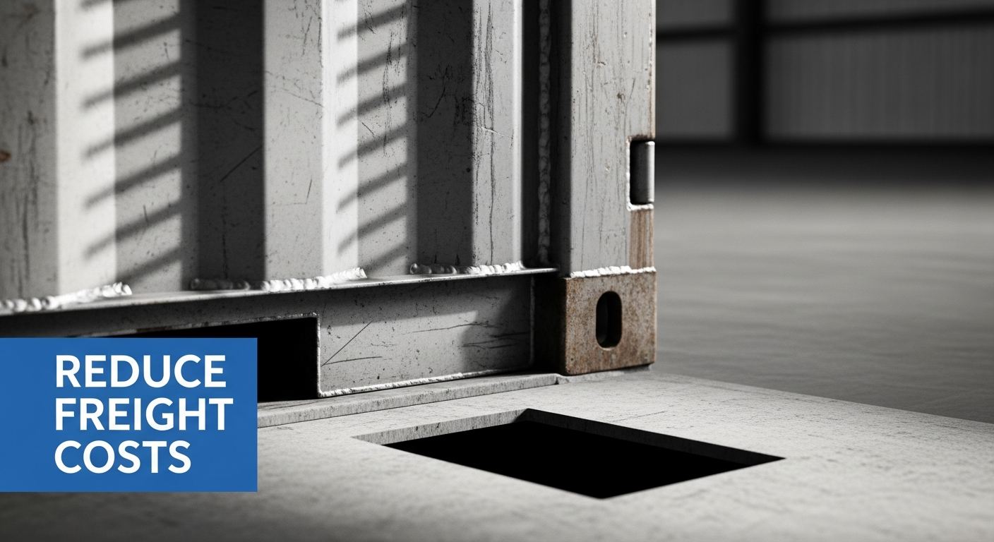 corrugated steel shipping container forklift pocket and corner joint detail showing engineered construction
