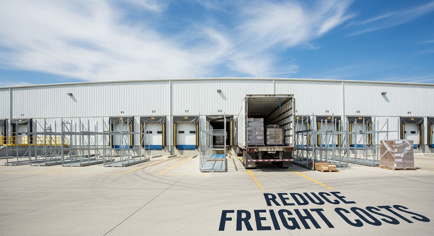 reusable shipping racks staged at loading dock showing freight cost savings in action