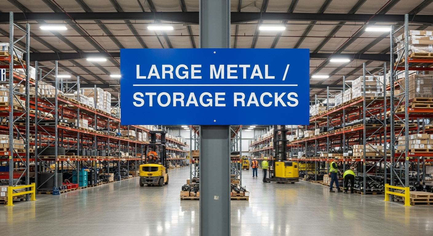 large metal storage racks in an industrial warehouse setting