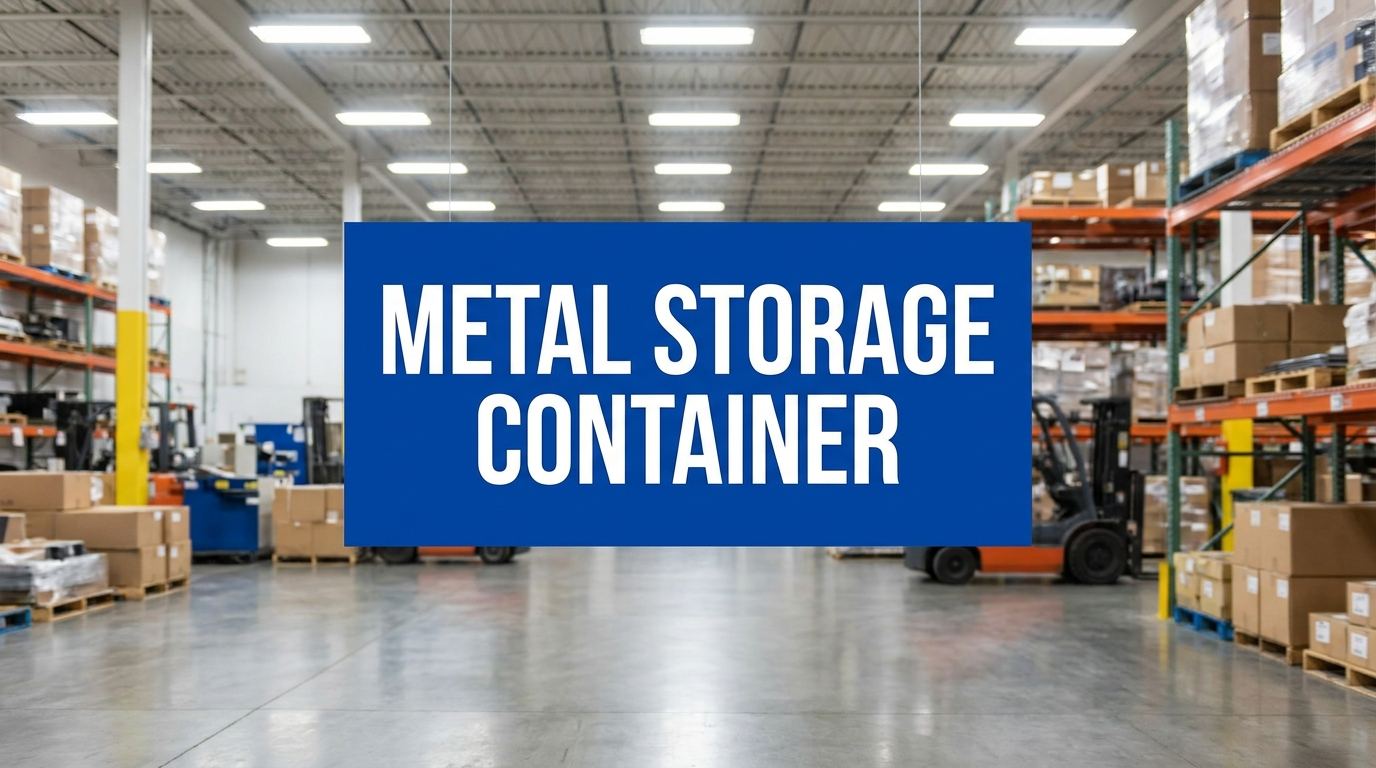 Metal storage container guide for industrial warehouses