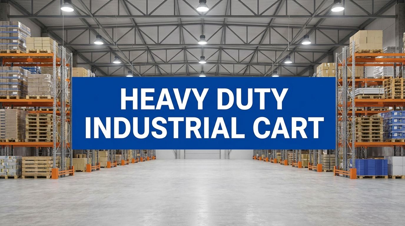 Heavy duty industrial cart sign inside an industrial warehouse