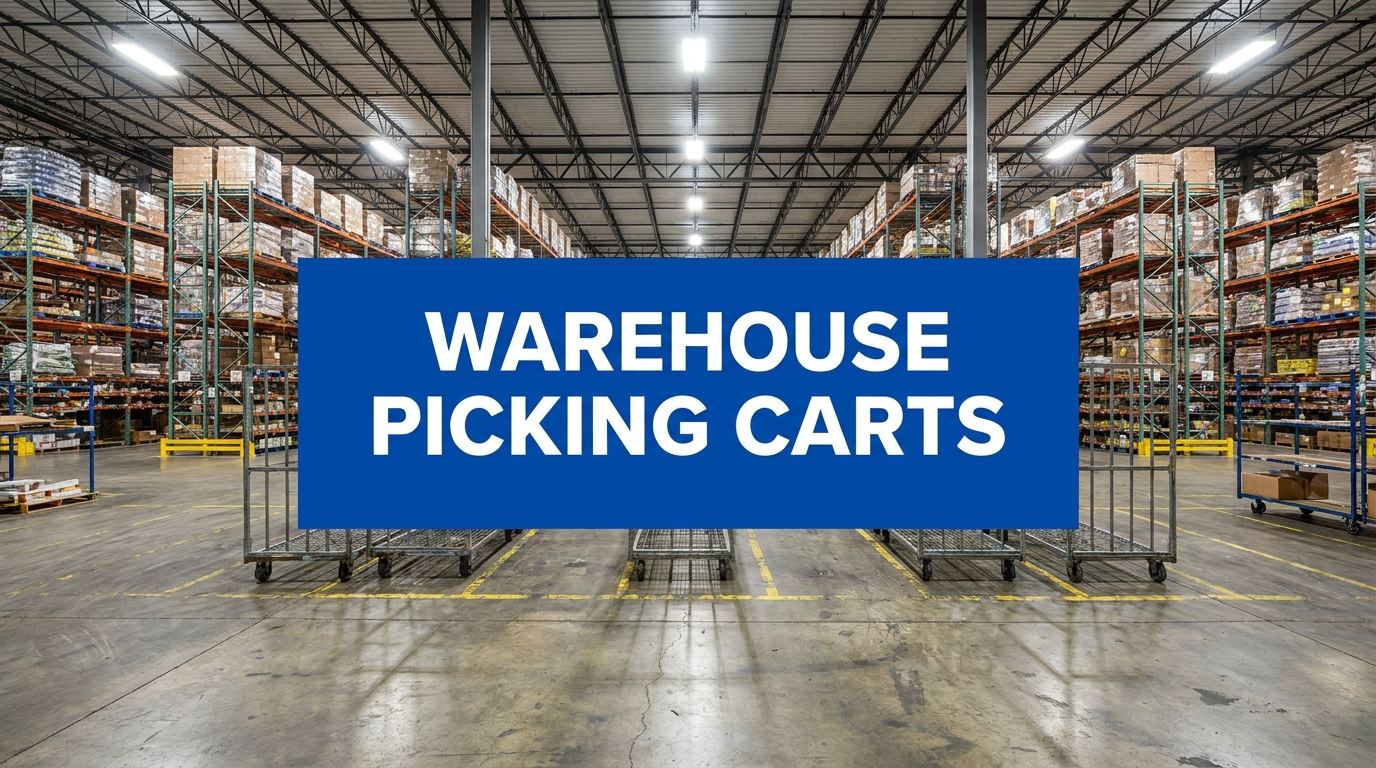 Warehouse picking carts guide sign in an industrial warehouse facility