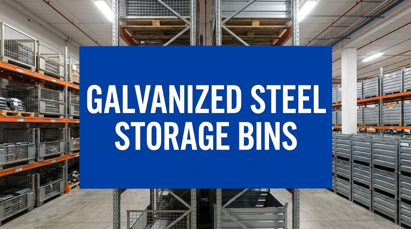 Galvanized steel storage bins in a manufacturing warehouse facility
