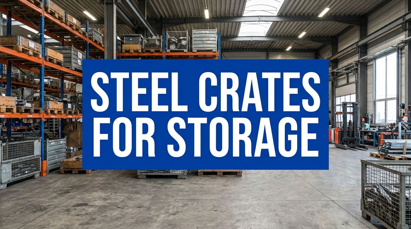 Steel crates for storage in an industrial warehouse setting