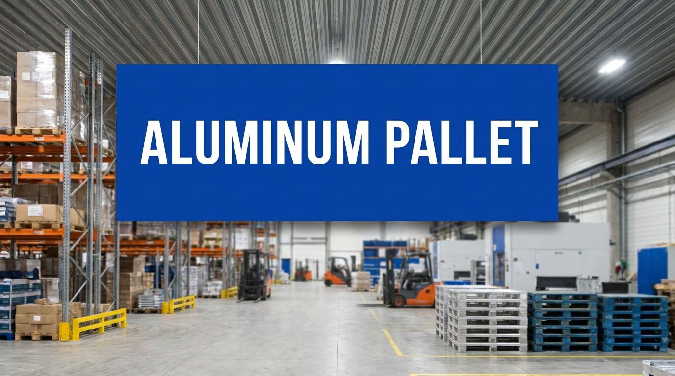 Aluminum pallet guide sign in a warehouse setting