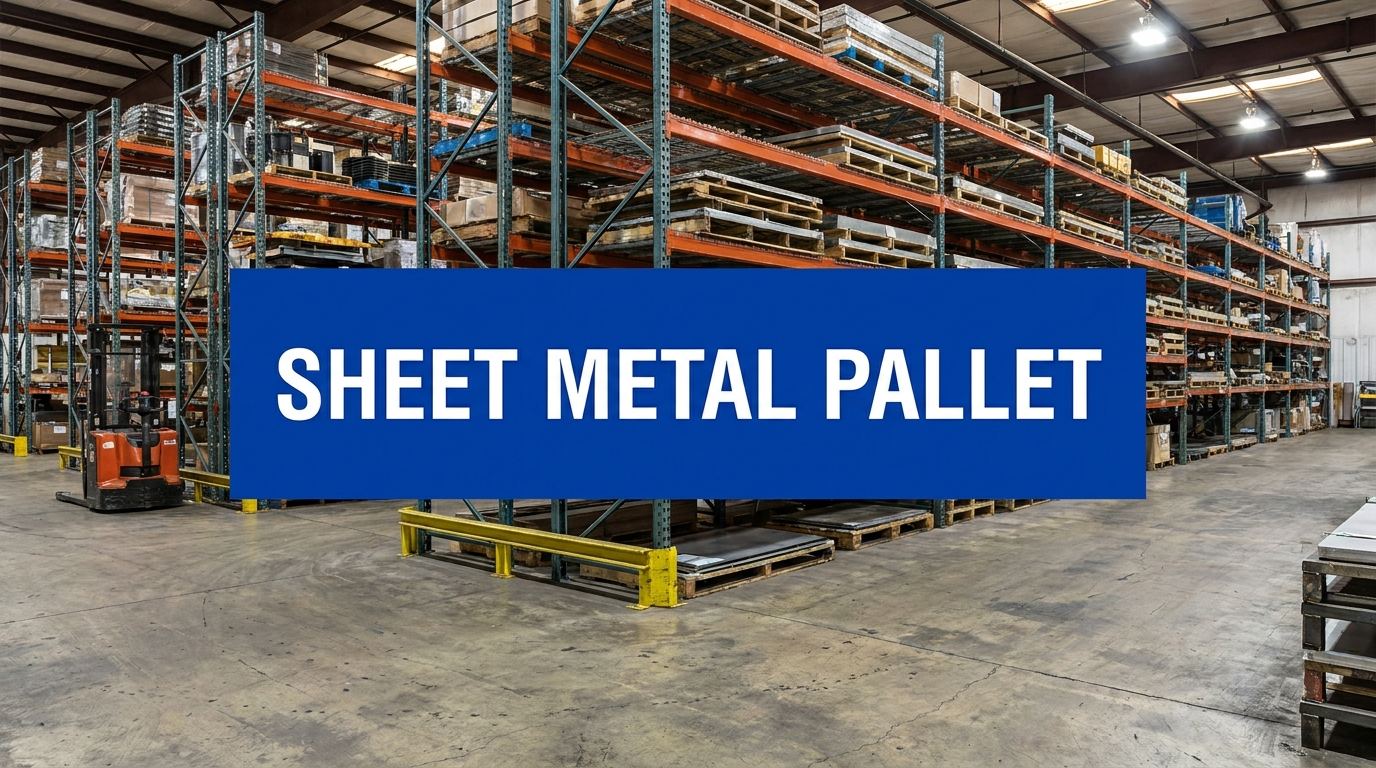 Sheet metal pallet sign in warehouse environment