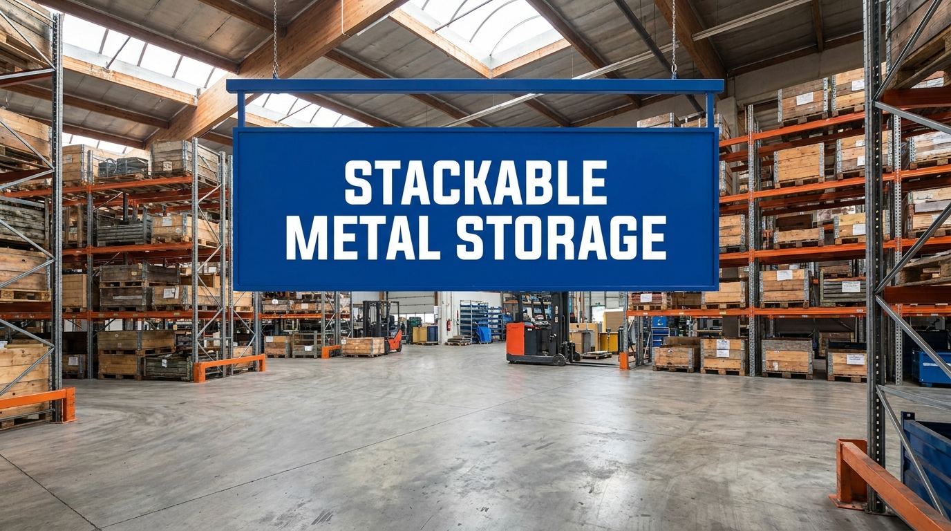 Stackable metal storage systems in an industrial warehouse setting