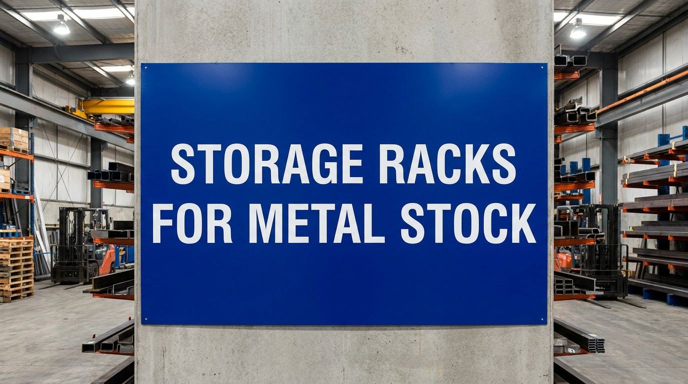 Storage racks for metal stock in a manufacturing warehouse