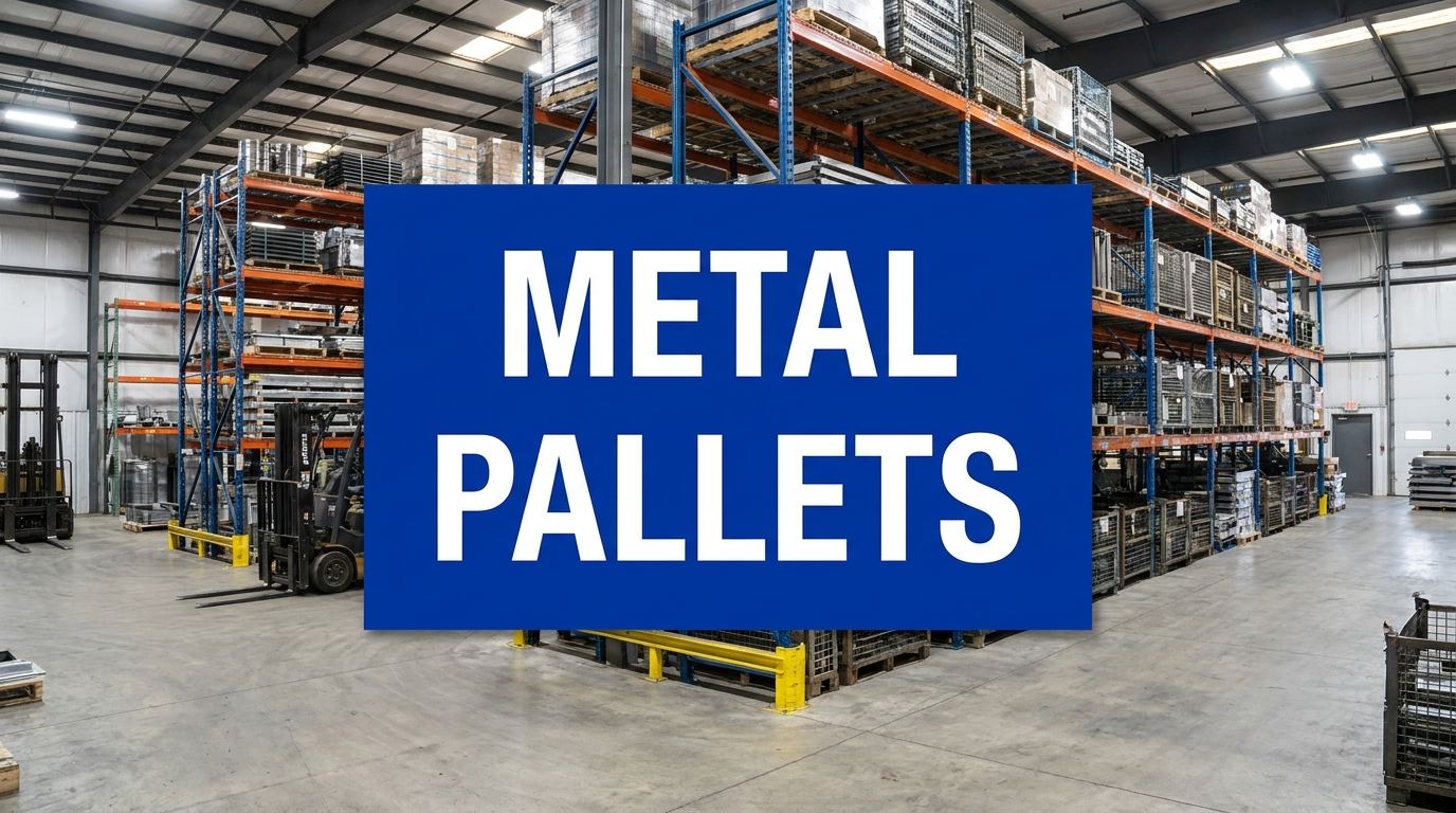 Metal pallets sign in a warehouse setting
